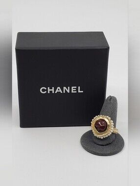 Chanel Dark Red Stone Cocktail Ring
